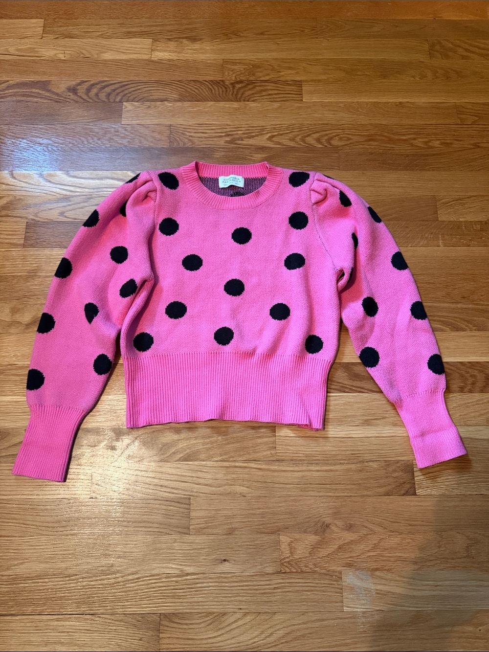 Women's Pink Polka Dot Puff-Sleeve Crewneck Sweater